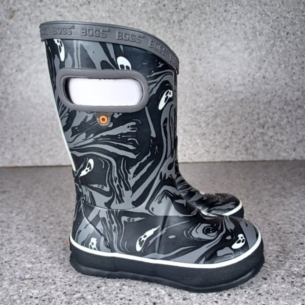 BOGS Rainboot Black Gray Ghost Spooky Kids Waterproof Shoes